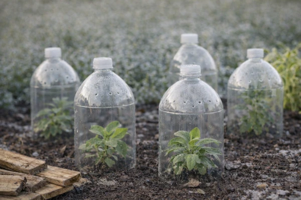 Como proteger plantas del frio usando botellas de plastico