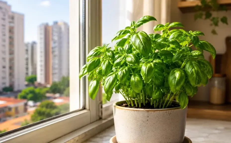 como cuidar de manjericão dentro de casa