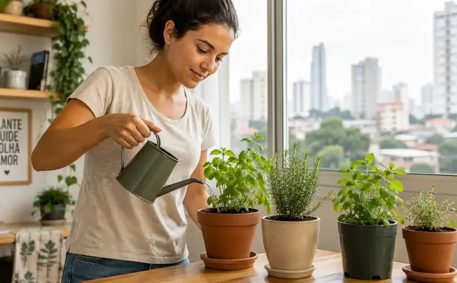 erros de rega que prejudicam hortas em apartamentos