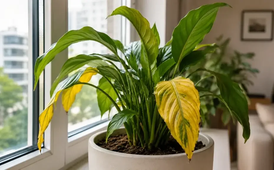 por que as folhas das plantas ficam amarelas dentro de casa